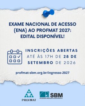 Inscrições abertas para o Mestrado PROFMAT 2027